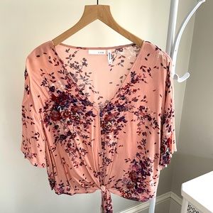 Pink Floral flowy tie front blouse